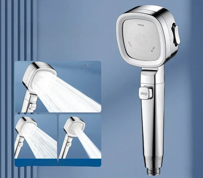 High-Pressure Water-Saving Shower Head with 3 Adjustable Modes and One-Key Stop Feature - Bathroom Accessory