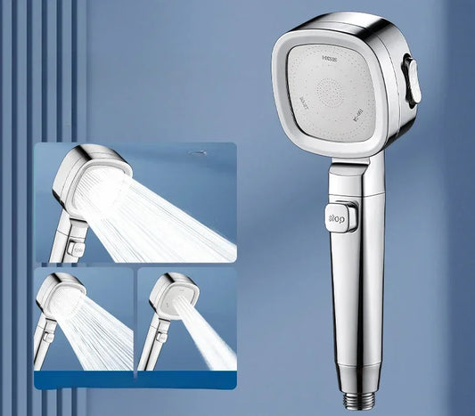 High-Pressure Water-Saving Shower Head with 3 Adjustable Modes and One-Key Stop Feature - Bathroom Accessory