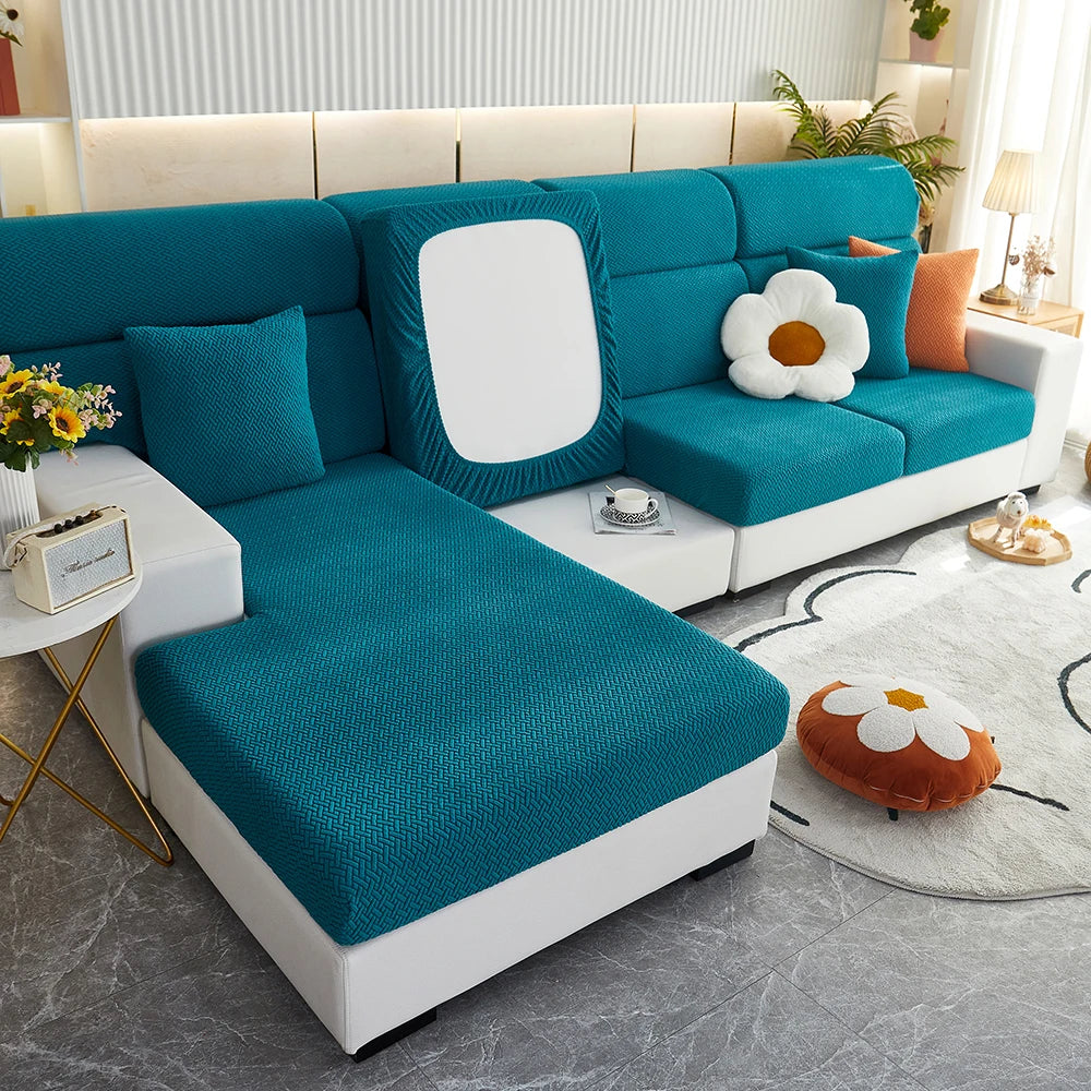 Jacquard Twill Pattern Elastic Sofa Slipcover - Single Piece Furniture Protector for Living Room, Bedroom, and Office Decor