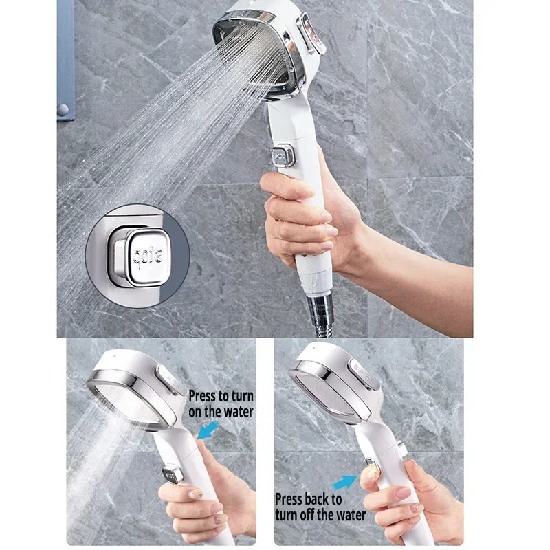 High-Pressure Water-Saving Shower Head with 3 Adjustable Modes and One-Key Stop Feature - Bathroom Accessory
