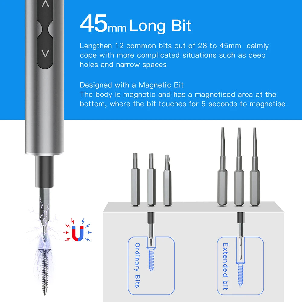 62-Piece 6-in-1 Electric Screwdriver Set - Precision Handle Portable Power Tool Kit for Wireless Cordless Small Bits Ideal for Phone and Watch Repair