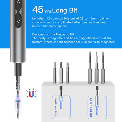 62-Piece 6-in-1 Electric Screwdriver Set - Precision Handle Portable Power Tool Kit for Wireless Cordless Small Bits Ideal for Phone and Watch Repair
