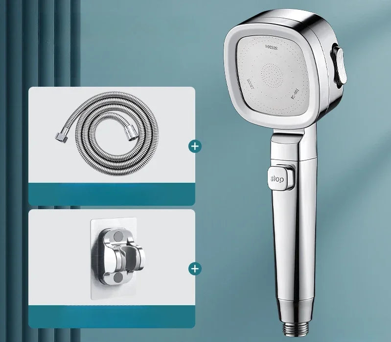 High-Pressure Water-Saving Shower Head with 3 Adjustable Modes and One-Key Stop Feature - Bathroom Accessory