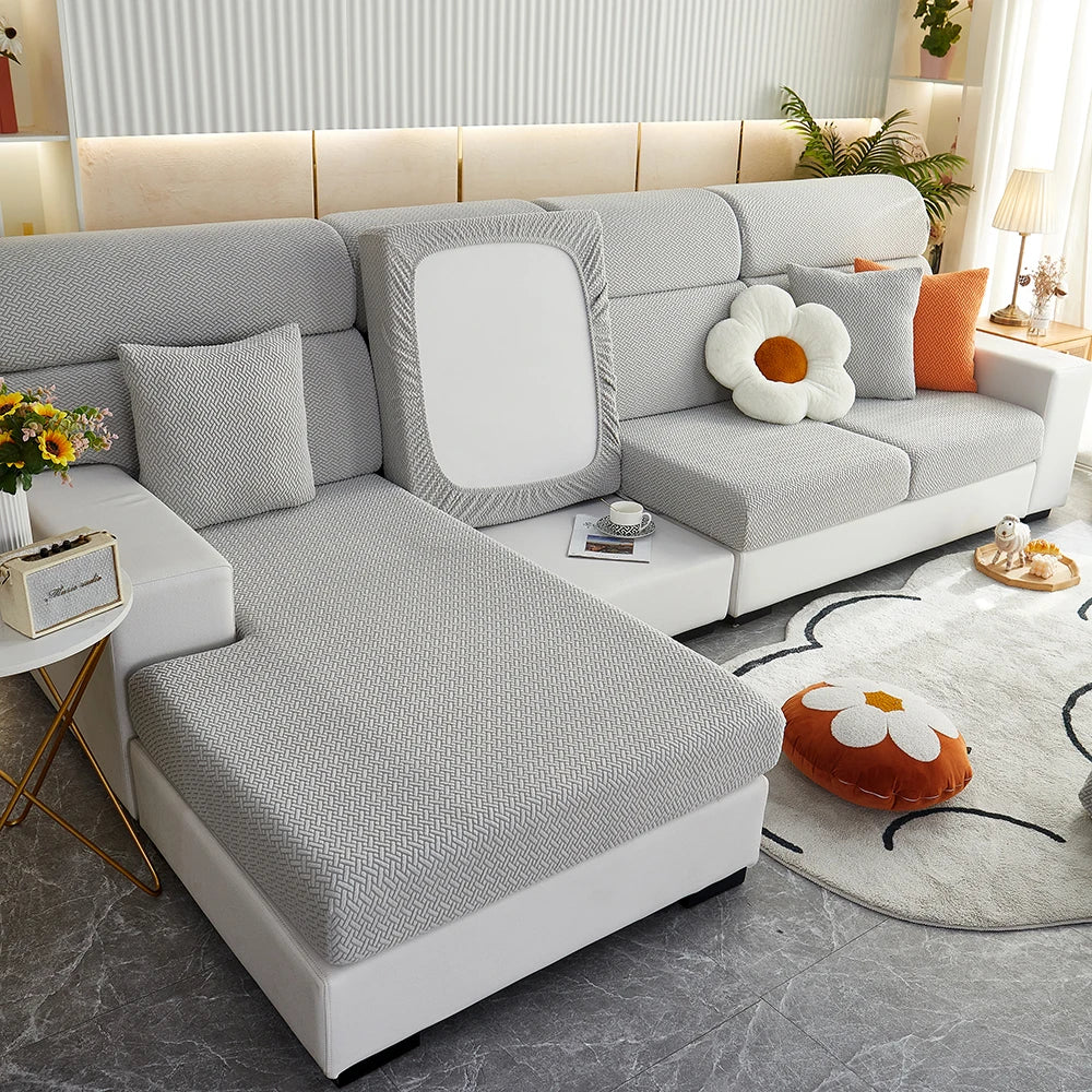 Jacquard Twill Pattern Elastic Sofa Slipcover - Single Piece Furniture Protector for Living Room, Bedroom, and Office Decor