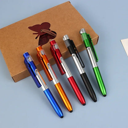 Multi-Function 4-in-1 Foldable Ballpoint Pen with Capacitive Stylus, Flashlight, and Mobile Phone Holder