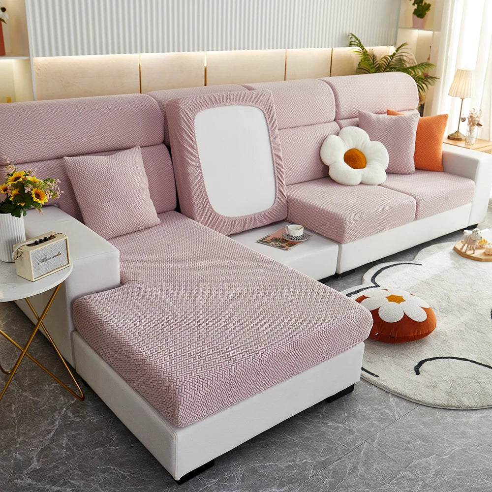 Jacquard Twill Pattern Elastic Sofa Slipcover - Single Piece Furniture Protector for Living Room, Bedroom, and Office Decor