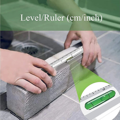 7-in-1 Multifunctional Ballpoint Pen with Integrated Measuring Tool, Technical Ruler, Screwdriver, Touchscreen Stylus, and Spirit Level