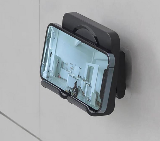 Upgraded Wall Mount Shower Phone Holder with 3 Count Adhesive Stickers | Adjustable and Removable Cell Phone Stand for Bathroom Bedroom Kitchen | Compatible with All Phone and Tablet (Black)