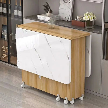 Retractable Rectangular Folding Dining Table with Movable Wheels for Small Apartments