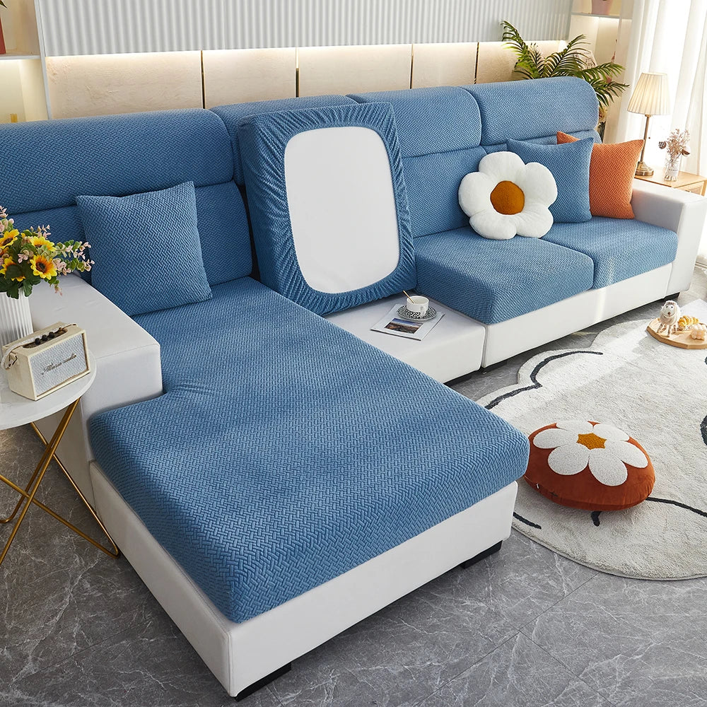 Jacquard Twill Pattern Elastic Sofa Slipcover - Single Piece Furniture Protector for Living Room, Bedroom, and Office Decor