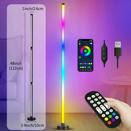 Smart RGB LED Floor Lamp with Remote and App Control, Music Sync, Timer Feature - Modern Mood Lighting for Living Room and Gaming Spaces