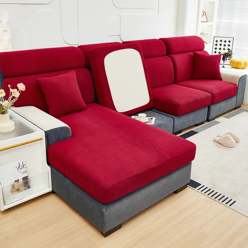 Jacquard Twill Pattern Elastic Sofa Slipcover - Single Piece Furniture Protector for Living Room, Bedroom, and Office Decor