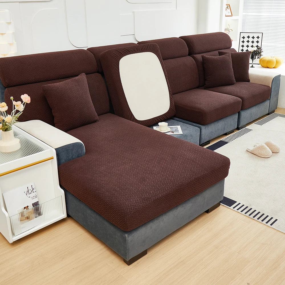 Jacquard Twill Pattern Elastic Sofa Slipcover - Single Piece Furniture Protector for Living Room, Bedroom, and Office Decor