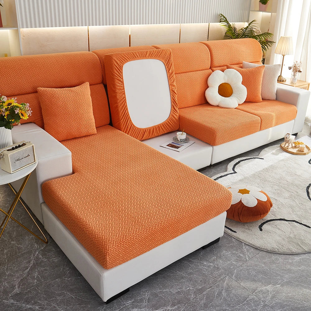 Jacquard Twill Pattern Elastic Sofa Slipcover - Single Piece Furniture Protector for Living Room, Bedroom, and Office Decor