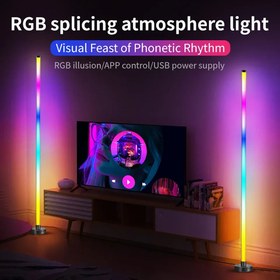 Smart RGB LED Floor Lamp with Remote and App Control, Music Sync, Timer Feature - Modern Mood Lighting for Living Room and Gaming Spaces