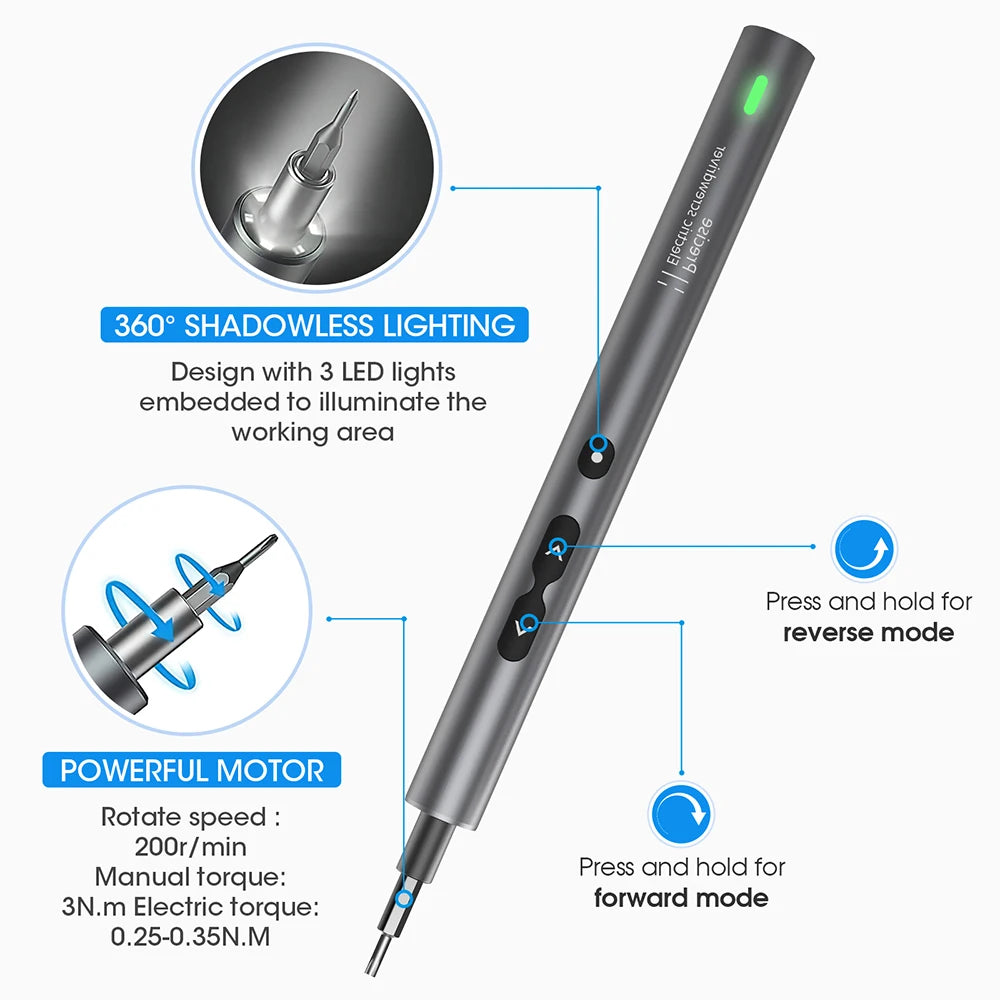 62-Piece 6-in-1 Electric Screwdriver Set - Precision Handle Portable Power Tool Kit for Wireless Cordless Small Bits Ideal for Phone and Watch Repair