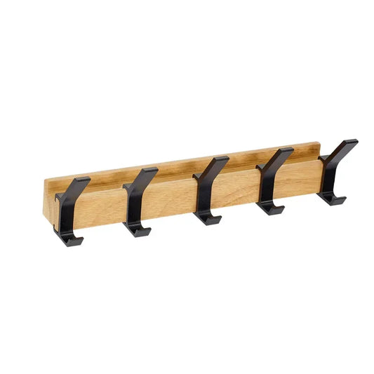 Nordic Wall-Mounted Coat Rack with Adjustable 5 Hooks - Aluminum Clothing Rail for Hats, Towels, and Robes - Wooden Hanger Perchero Furniture