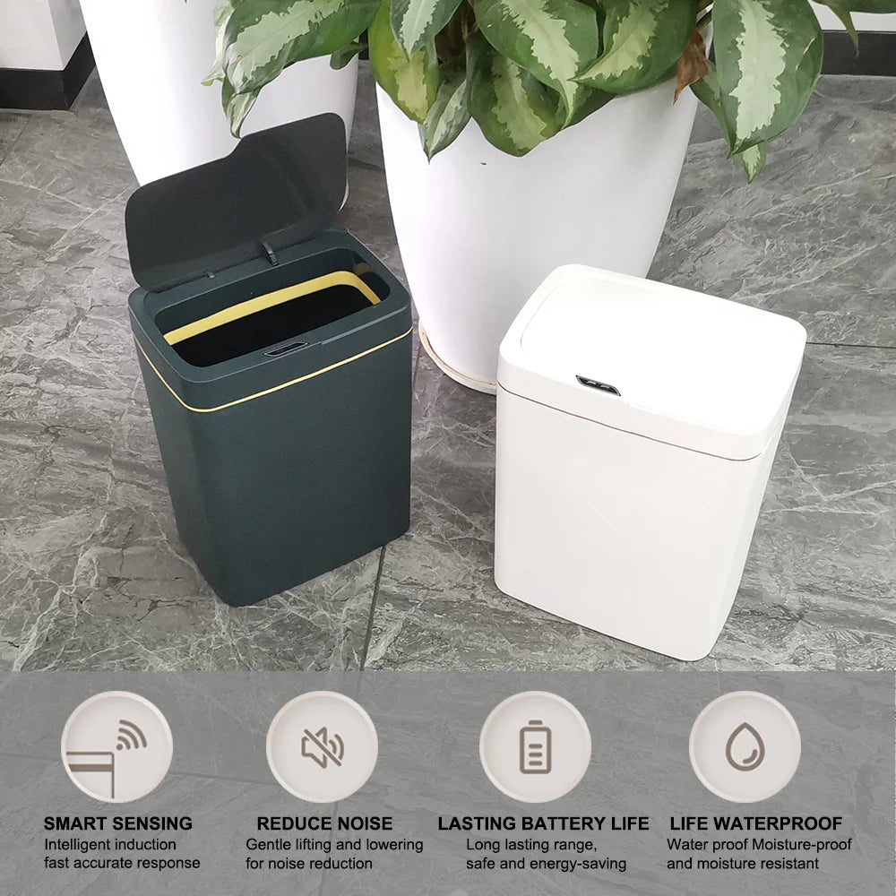 15L Touchless Smart Bathroom Trash Can with Automatic Bagging and Sensor Technology - White Narrow Design for Smart Homes