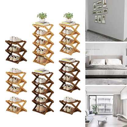 Bamboo Folding Shoe Rack - Space-Saving Wooden Organizer for Entryway with Sturdy Construction and Ample Storage Capacity