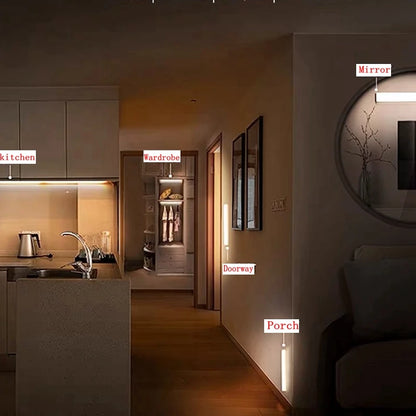 Wireless LED Motion Sensor Night Light - Rechargeable Type C Cabinet and Wardrobe Lamp for Staircase and Kitchen Backlighting