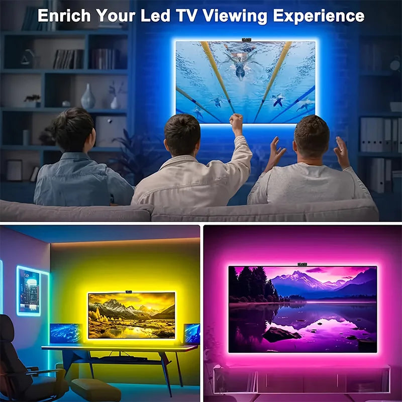 RGBIC LED TV Backlight Strip with Camera App Control and Music Synchronization for Ambient Lighting in Gaming Rooms (55-75 Inch)
