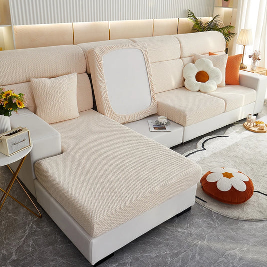 Jacquard Twill Pattern Elastic Sofa Slipcover - Single Piece Furniture Protector for Living Room, Bedroom, and Office Decor
