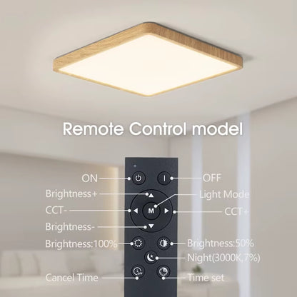 Smart LED Ceiling Lamp with Wood Grain Finish - App and Voice Control Compatible with Alexa/Google - Square Design for Living Room