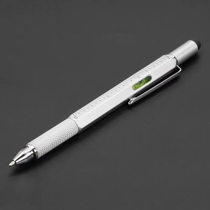 7-in-1 Multifunctional Ballpoint Pen with Integrated Measuring Tool, Technical Ruler, Screwdriver, Touchscreen Stylus, and Spirit Level