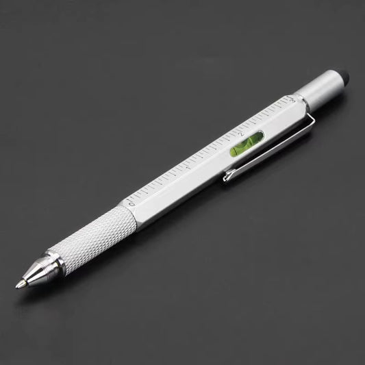 7-in-1 Multifunctional Ballpoint Pen with Integrated Measuring Tool, Technical Ruler, Screwdriver, Touchscreen Stylus, and Spirit Level